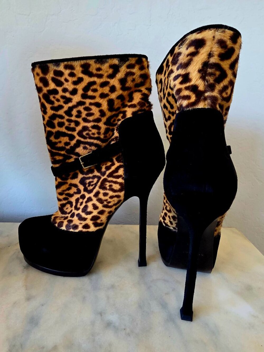 Black & Leopard Print Ankle Booties | EU 36